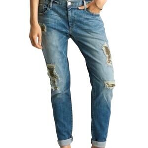 True Religion Audrey Slim Boyfriend Distresed Gold Sequin Inset Jeans Size 26